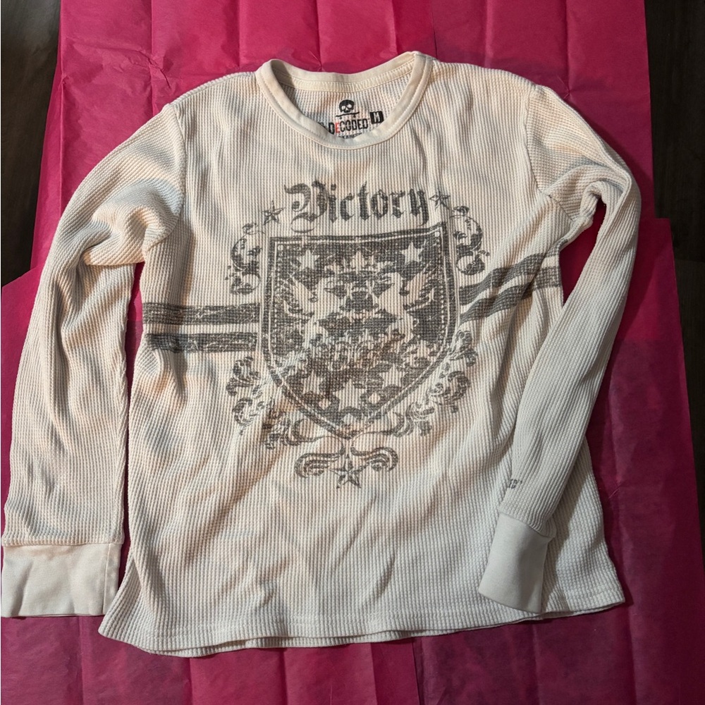 Tory Burch Cream and Gray Long Sleeve Tee